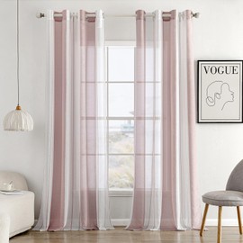MIULEE Striped Transparent Curtains with Eyelets, Voile Curtains Living Room Modern Set of 2 Bedroom Curtains with Dusky Pink White Striped Pattern, Semi-Transparent Stripes 140 x 245 cm
