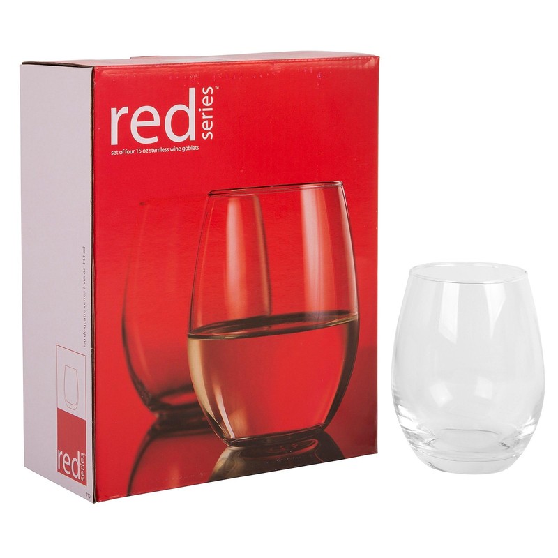 Home Essentials Stemless Red Wine Glass (Set of 4), Black