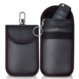 Pack of 2 Car Key Case, Key Case, Key Box, Keyless Go Protection Car Key Box, RFID Blocker Car Key Bag, Carbon Fibre Key Case for Car Key Box Pouch (Red Thread)