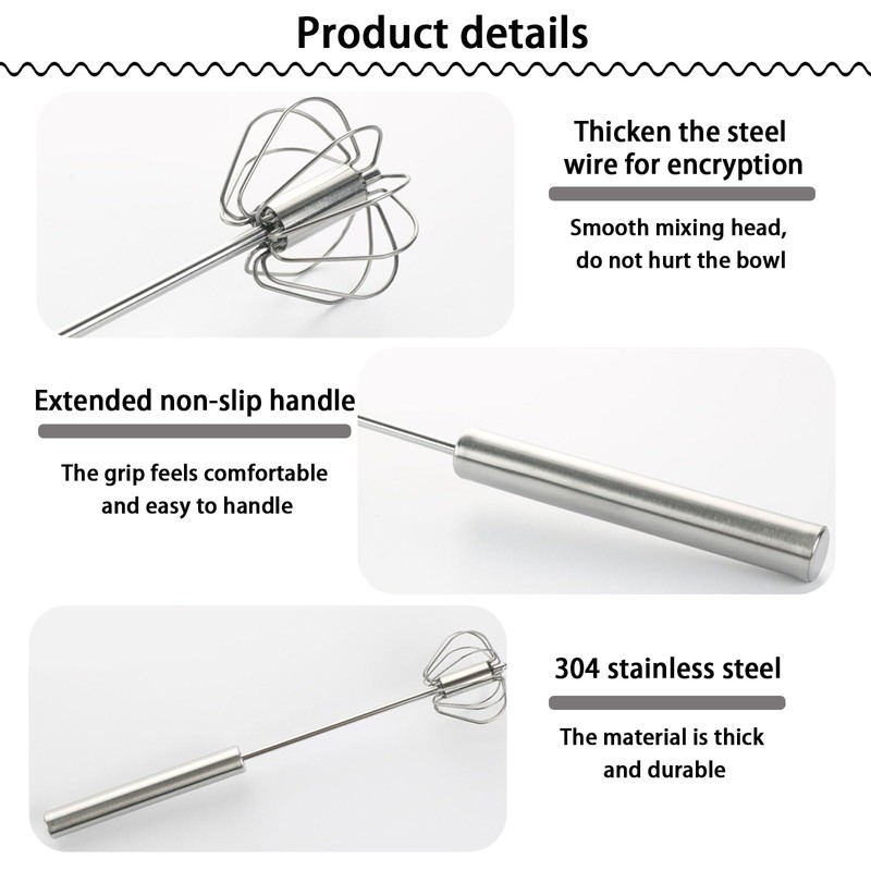 SSKHE Egg Beater Whisk, Stainless Steel Egg Whisk, Hand Push