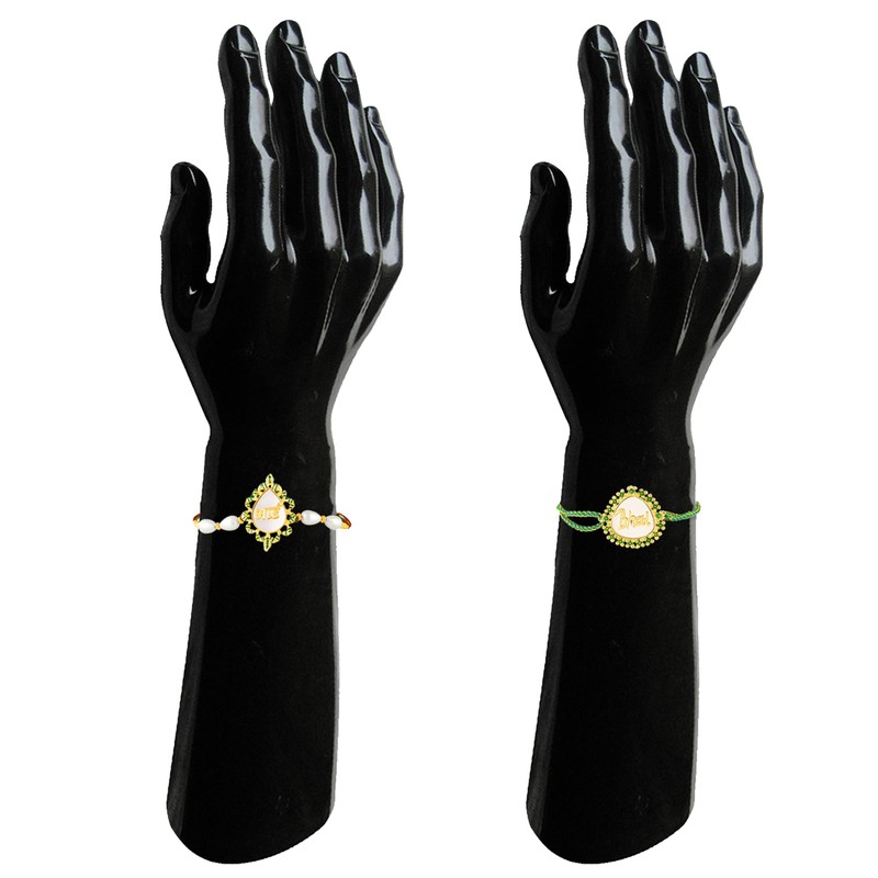 Mahi Gold Tone Bhai & Engraved Rakhi Combo Set of