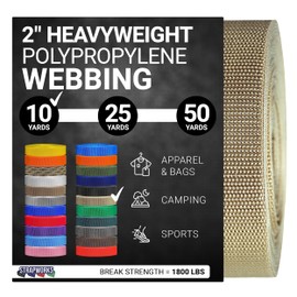 Strapworks Heavyweight Polypropylene Webbing - Heavy Duty Poly Strapping for Outdoor DIY Gear Repair, 2 Inch x 10 Yards - Khaki
