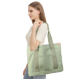 Women's Medium Handbag Canvas Satchel Tote Bag Shoulder Bag Shopper for Books Everyday Work, Green L