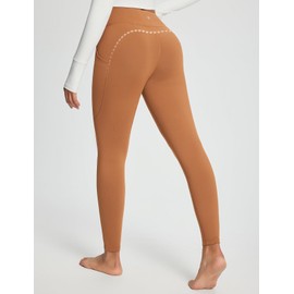 baleaf Women's Thermal Leggings for Women Criss Cross Fleece Lined Pants with Pockets for Yoga Thick Cold Weather Winter Tummy Control High Waisted Caramel L