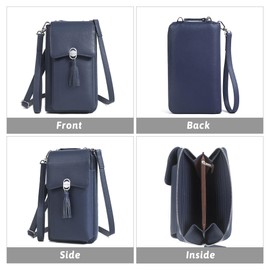 Genuine Leather Crossbody Cellphone Bag for Women RFID Blocking Phone Wallet Purse with 2 Straps Royal Blue New
