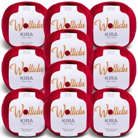 Wollidu Kira 100% Cotton for Knitting and Crocheting 10 x 50 g Set Crochet Yarn Knitting Yarn Dark Red