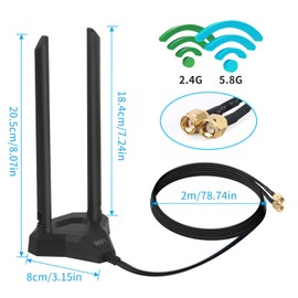 Nelawya Dualband-WLAN-Antenne 8 dBi 2,4 GHz 5 GHz 5,8 GHz RP-SMA-Adapter mit Magnetfuß Innenantenne Kompatibel -Überwachungskamerakarte PCI Wireless Router Bluetooth TP-Link Dlink