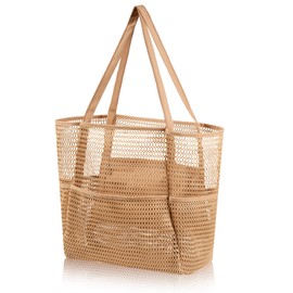 Tibroni Women Large Beach Mesh Tote Bag - Lightweight Packabale Beach Bag - Sandproof Beach Bag & Waterproof Pool Bag for Family Travel Vacation Picnic and Shopping