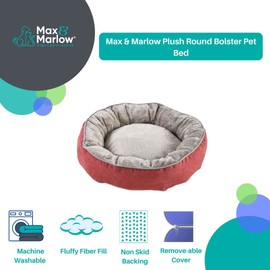 Max & Marlow Plush Round Bolstered Cuddler Pet Bed, Rose, Large