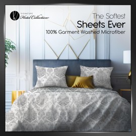 Signature Hotel Collection Queen Sheet Set - 4 Piece Soft Sheets - Hotel Luxury, Easy Care - Includes Flat Sheet, Fitted Sheet, & 2 Pillowcases King Hotel Sheets, Nansa