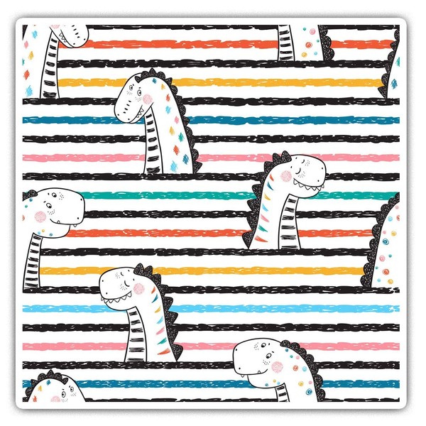 Square Stickers (Set of 2) 10cm - Cartoon Dinosaurs Stripes
