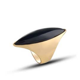 HAIXIAN Exaggerated Gemstone Ring,Big 14K Gold Plated Cocktail Party Ring,Eye Shape Stone Chunky Statement Ring Jewelry Gift for Women (A01_Black, 8)
