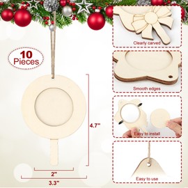 COCHIE Wooden Christmas Photo Ornaments Crafts to Paint for Christmas Tree Decorations, Color Your Own Xmas Picture Frame Hanging Ornament Craft for Painting Set of 10 (Peppermint Lollipops)