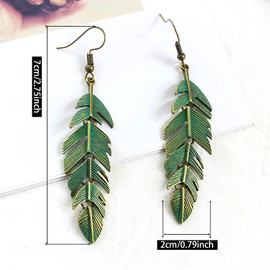 ANDPAI Handmade Boho Floating Feathers Dangle Drop Earrings Lightweight Vintage Green Bronze Statement Leaves Earrings with Detailed Texture Earring for Women (Green)