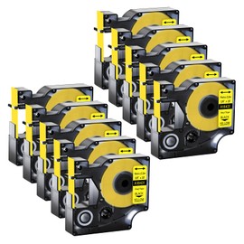 GREENCYCLE Industrial Permanent Vinyl Labels 18431 3/8" (9mm) x 18ft (5.5m) Compatible for DYMO Rhino 5200 4200 3000 5000 6000 PRO1000,LabelWriter 450 Duo (Black on Yellow, 10 Pack)