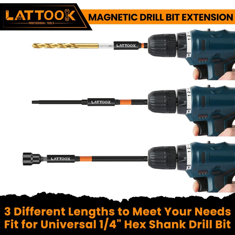 Drill Bit Extension Set, LATTOOK 6PCS Magnetic Drill Extension Bit