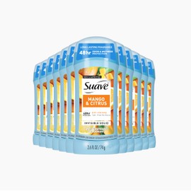 Suave Antiperspirant Deodorant For Women, Invisible Underarm Deodorant, 48hr Odor & Wetness Protection, Mango Citrus, Sensitive Skin Deodorant Solid Stick, 2.6 oz (12 Bulk Pack)