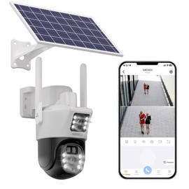 SANSCO 4MP Wireless Solar Security Cameras, WiFi PTZ Surveillance Outdoor Cameras for Home Security with Dual Lens, Color Night Vision, 2-Way Audio, PIR Motion Detection, Human Detection, Light Alarm