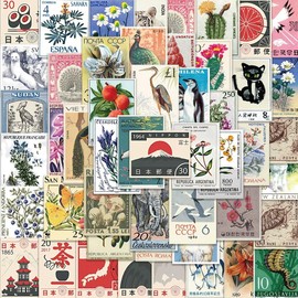 50Pcs Vintage Stamp Stickers, Retro Travel Postage Sticker, Waterproof Vinyl Stickers for Scrapbook Laptop DIY Crafts Collage Album Skateboard