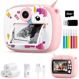 Camara para Niños de Impresión Instantánea, Cámara Digital para Niños con Tarjeta SD de 32 GB y Papel de impresión, Camara Fotografica Juguetes para N
