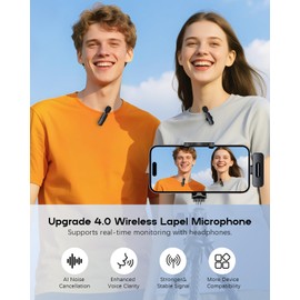 ZOPPLM Wireless Mini Microphone for iPhone - 2 Pack Lavalier Bluetooth Microphone for Video Recording, 2 in 1 Noise Reduction Lapel Mic for Ipad, Android,Clip-on Mini Mic for Content Creators Podcast