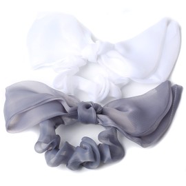 QinGoo Organza Rabbit Ears Elastic Hair Band Ponytail Holder Suitable for Everyday Use Travel Party (Grey)