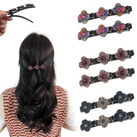 Pack of 6 Double Layer Hair Clips, Hair Clips with Sparkling Crystal Stones, Braided Rhinestone Hair Clips for Women and Girls