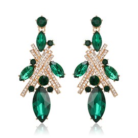 Flyonce Marquise Wedding Earrings for Brides Bridal, Green Rhinestone Crystal Art Deco Statement Chandelier Drop Dangle for Women