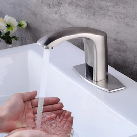 Gangang Touchless Bathroom Sink Faucet Adjustable Water Temperature Brass Automatic Motion Sensor Faucet 1 Hole Commercial Brass Non-contact Faucets Sinks Water Saving Easy to Install (Brushed Nickel)