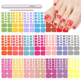 DANNEASY 20 Sheets Toe Nail Stickers Full Nail Wraps Solid Color Toenail Polish Strips Self Adhesive Toes Nail Polish Stickers Gel Nail Strips Manicure Sticker with Nail File, Cuticle Stick