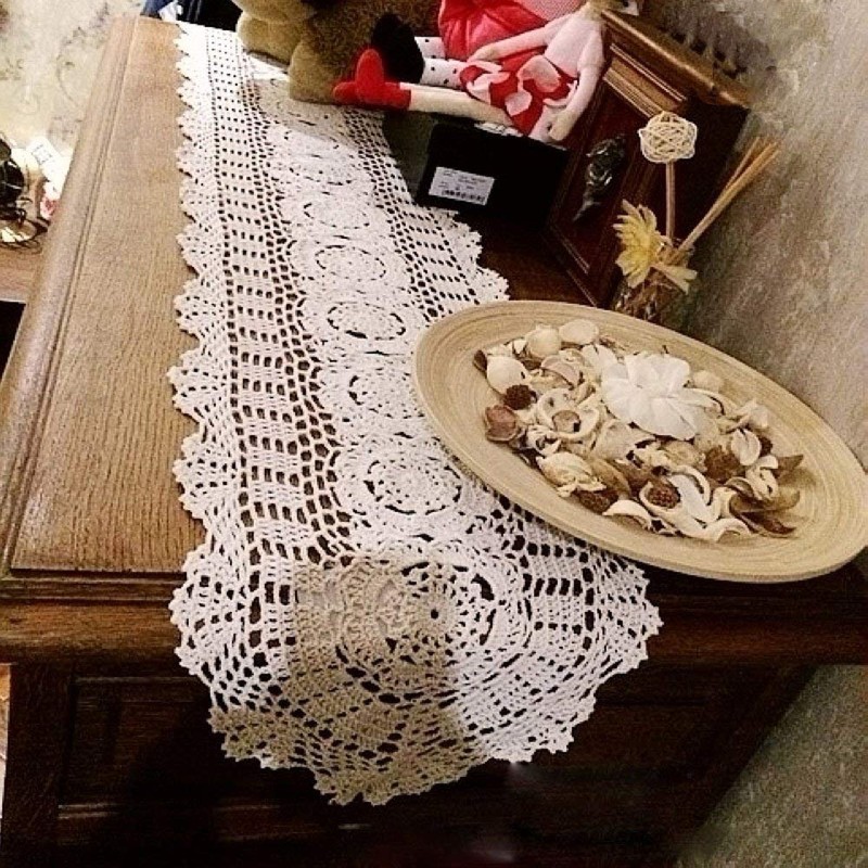 KEPSWET 100% Cotton Handmade Crochet Lace Oval Table Runner Olive