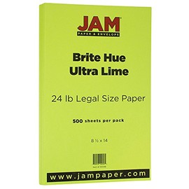 JAM PAPER Legal Colored 24lb Paper - 90 gsm - 8.5 x 14 - Ultra Lime Green - 500 Sheets/Ream