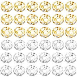 WELANE Rondelle Beads, 200 PCS Gold and Silver Crystal Round Spacer Beads for Bracelet Necklace Earrings Jewelry Making Supplies (8mm)