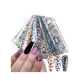 Snake Leopard Tiger Print Animal Nail Foil Transfer Sticker 10Pcs 20X4Cm Cq917 Nail Wraps Art Stickers Manicure Supplies for Women for Home Nails Full Long Lasting Easy Apply and Remove