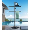 Pool Towel Rack Outdoor, 6 Bars with Top Tray Metal