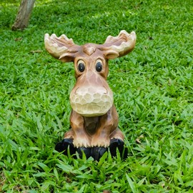 Hi-Line Gift Ltd. Cute Sitting Moose Cub Resin Garden Statue Flowerbed Yard Porch Decor