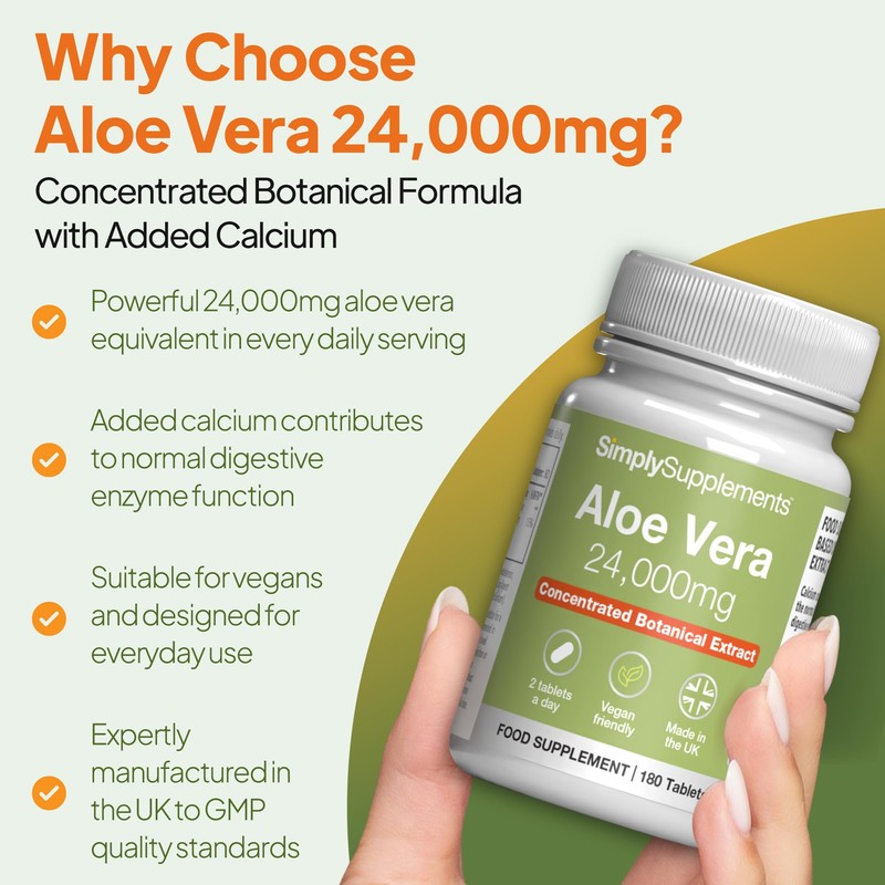Aloe Vera Tablets 24,000mg | Digestive Support Supplement | Vegan