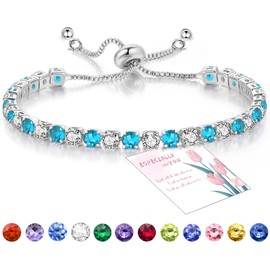 Suyi Tennis Bracelet Birthstone Cubic Zirconia Bracelet Silver Silder Bracelet Birthday Jewellery March Birthstone Bracelet