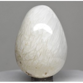 52mm 85g White Scolecite Druzy Egg Polished Natural Zeolite Gemstone Crystal Mineral Décor Specimen - India + Stand