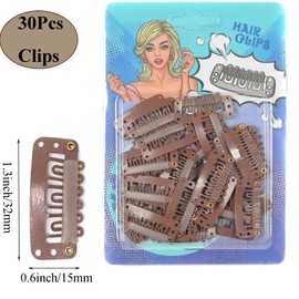 Wig Clips with Soft Rubber Hair Extensions Clips 32mm U-Shape Snap Comb Clips Hair Wig Clip Needles Thread Scissors Set for wig hair extensions (Light Brown)