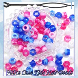 NAISKA 90Pcs Rose Red Blue White Hair Barrettes Acrylic Hair Beads for Kids Girls Plastic Hair Clips Toddler Dreadlock Beads Hair Jewelry for Women Braid Clips Accessories