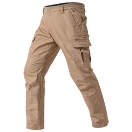 Mens Work Pants Waterproof Ripstop Durable Cargo Tactical Pants Outdoor Lightweight Utility Hiking Working Construction Pants with 7 Pockets Khaki 34Wx34L