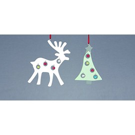 Two Reindeer Shaped White Tree Hangers With Pale Multi-Coloured Bells - Christmas Decoration