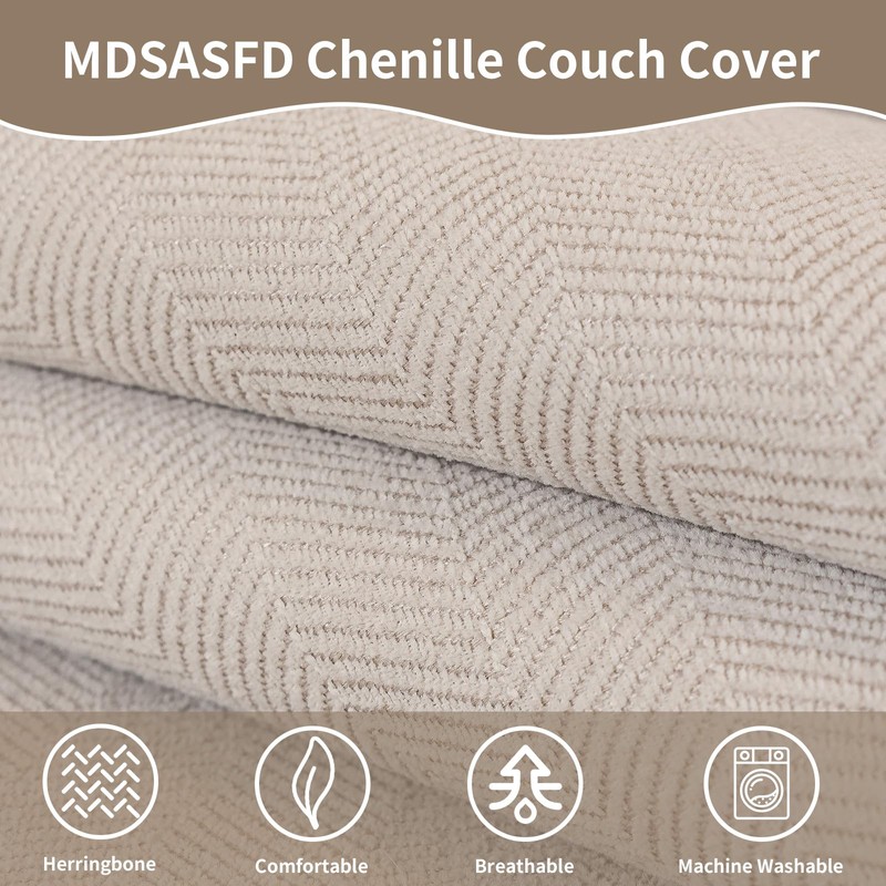 MDSASFD Chenille Sectional Sofa Covers - Washable Dog-friendly Herringbone Couch