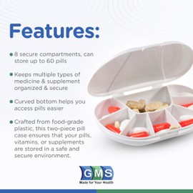 Multi-Day Vitacarry 8 Compartment Pill Box Holds up to 60 Pills Actual Size: 6w X 4d X .93̦h (White)