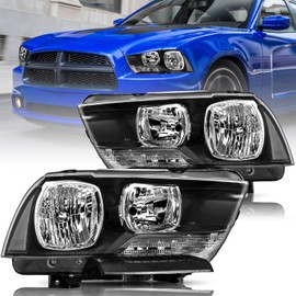 Bingbingmotor BRYGHT Headlight Assembly Fit for 2011 to 2014 Dodge Charger Driver and Passenger Side, Black Housing & Clear Reflector
