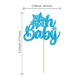 24 piezas de adornos para cupcakes de copo de nieve Oh Baby con purpurina, copos de nieve de invierno para baby shower, decoraciones para fiestas de cumpleaños, Navidad, color azul