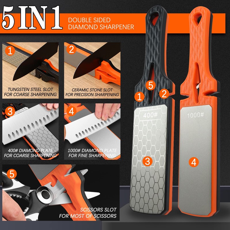 Diamond Sharpening Stone,400/1000 Grit Handheld Double-Sided Diamond Sharpener 5 in