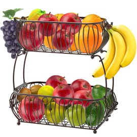 SimpleHouseware 2-Tier Countertop Oblate Fruit Basket Holder, Bronze
