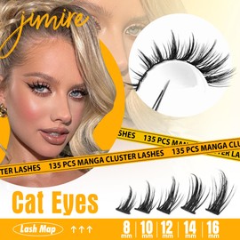 JIMIRE Manga Cluster Lashes Natural Look 10-16MM 135Pcs Lash Clusters CC Curl Wispy Individual Eyelashes Natural Anime Lashes Individual Cluster Fluffy Individual Lashes for Beginners